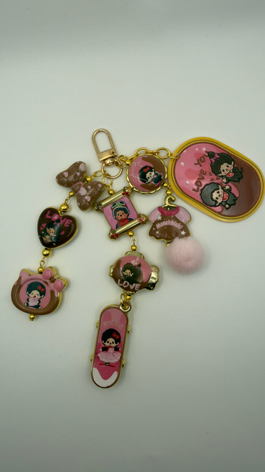 Monchichi Bag Charm- Pink Crystal Edition